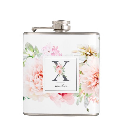 Wild Blush Botanical Letter X Monogram Flask