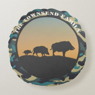 Wild Boar and Camo Round Pillow