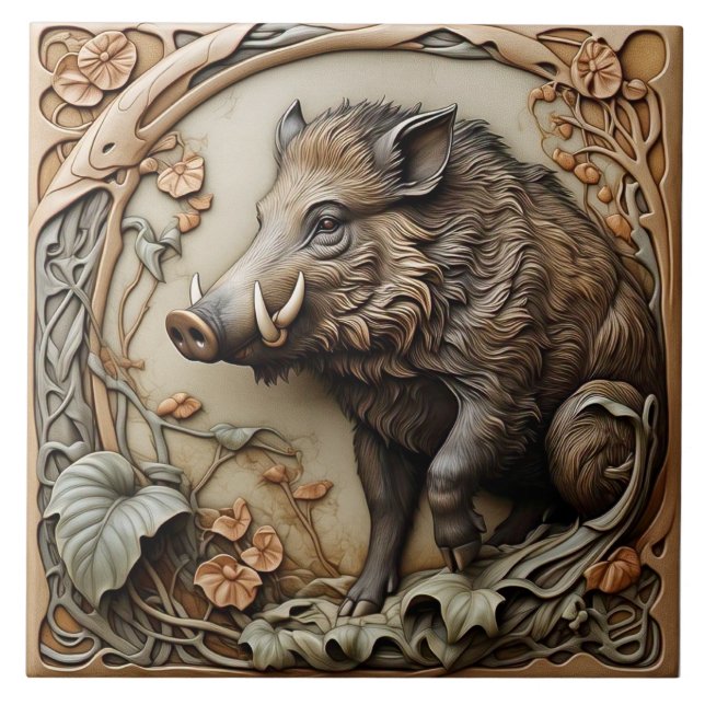 Wild Boar - Art Nouveau Ceramic Tile (Front)