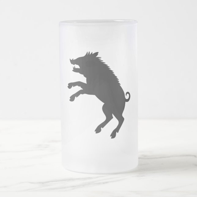 Wild Boar Black and White Silhouette Frosted Glass Beer Mug (Center)
