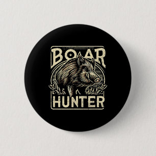 Wild Boar Cool Retro Hog Hunting Mens Vintage Button