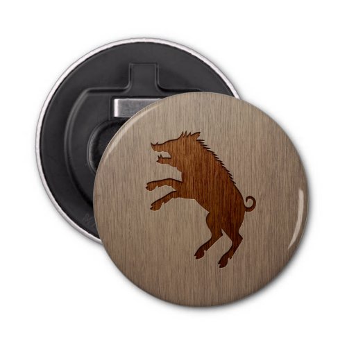 Wild boar engraved on wood design bottle opener