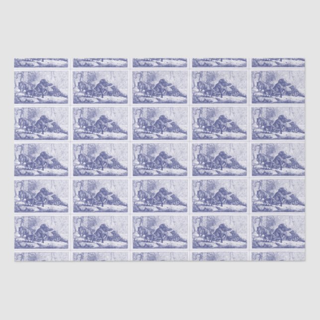 Wild Boar Family Drawing Blue Tissue Paper (Front)