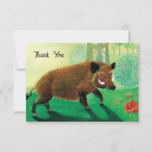 Wild Boar Illustration Thank You Card