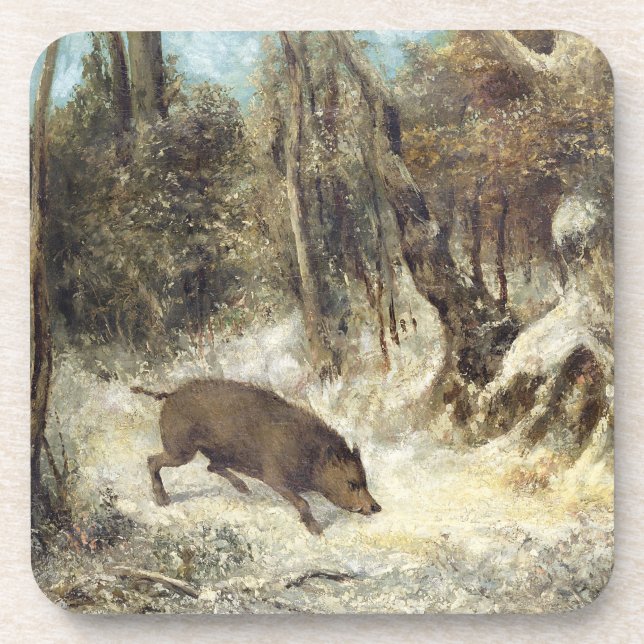 Wild Boar in the Snow, signed as Courbet (fake) Beverage Coaster (Front)