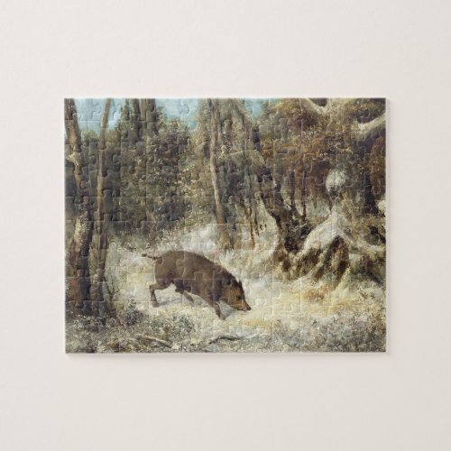 Wild Boar in the Snow signed as Courbet fake Jigsaw Puzzle