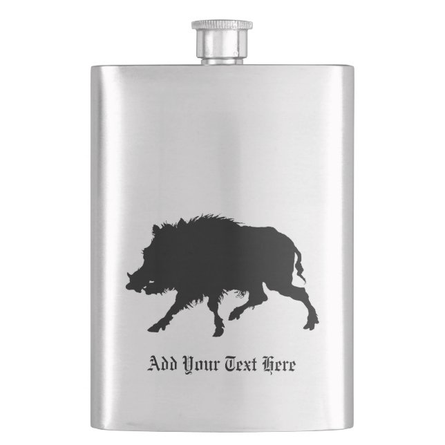 Wild Boar or Wild Pig Elegant Silhouette Flask (Front)