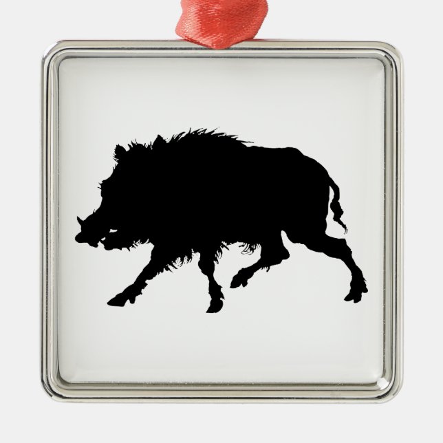 Wild Boar or Wild Pig Elegant Silhouette Metal Ornament (Front)