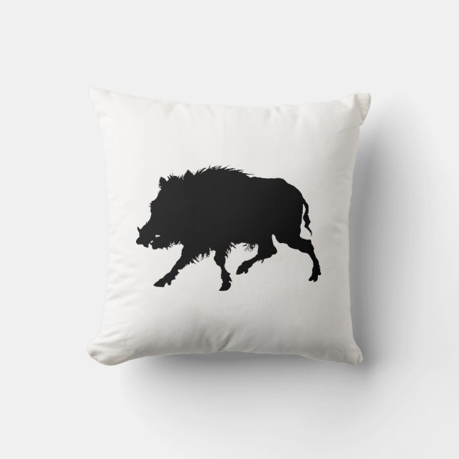 Wild Boar or Wild Pig Elegant Silhouette Throw Pillow (Front)