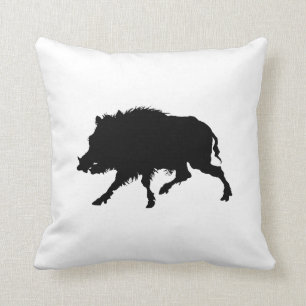 Wild Boar or Wild Pig Elegant Silhouette Throw Pillow