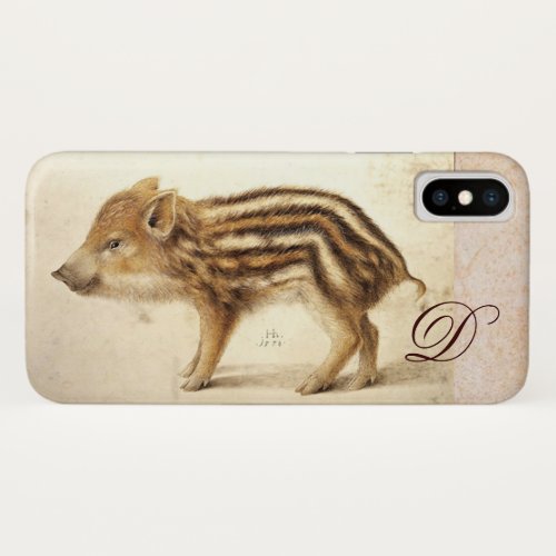 WILD BOAR PIGLET Animal Drawing Monogram iPhone X Case
