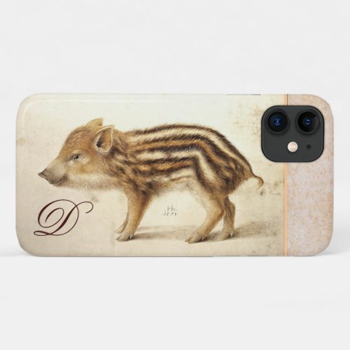 WILD BOAR PIGLET Animal Drawing Monogram iPhone 11 Case