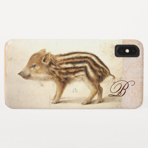 WILD BOAR PIGLET Animal Drawing Monogram iPhone XS Max Case