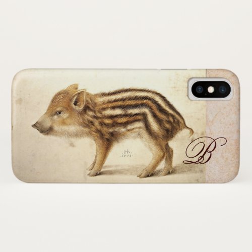 WILD BOAR PIGLET Animal Drawing Monogram iPhone XS Case