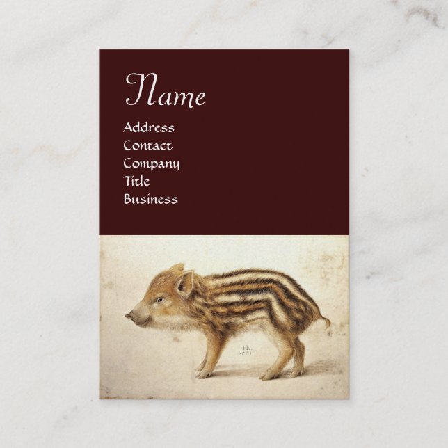 WILD BOAR PIGLET Monogram ,Pearl paper Business Card (Front)