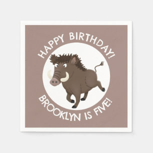 Wild boar razorback personalised cartoon birthday napkins