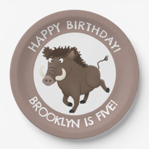 Wild boar razorback personalised cartoon birthday paper plates