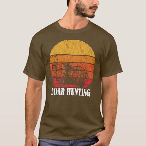 Wild Boar Retro Sunset Wild Boar Hunting Wild T_Shirt