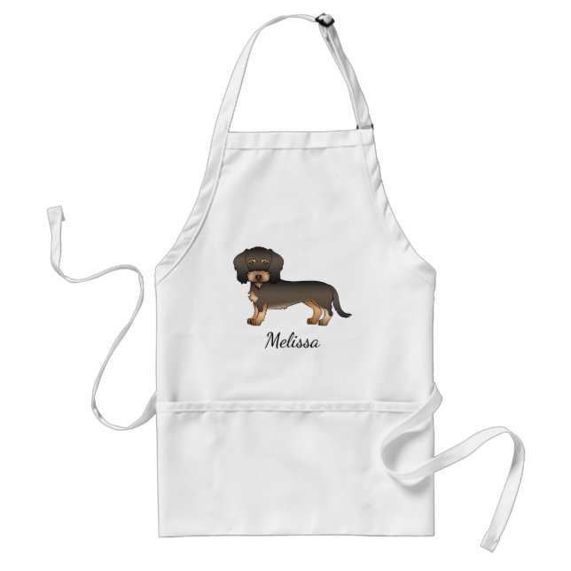 Wild Boar Wire Haired Dachshund Cartoon Dog & Name Adult Apron (Front)