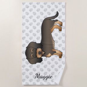 Wild Boar Wire Haired Dachshund Cartoon Dog & Name Beach Towel