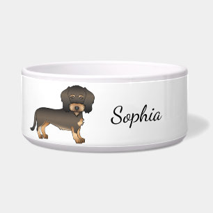 Wild Boar Wire Haired Dachshund Cartoon Dog & Name Bowl