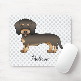 Wild Boar Wire Haired Dachshund Cartoon Dog &amp; Name Mouse Pad