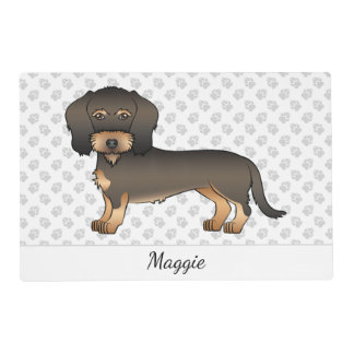 Wild Boar Wire Haired Dachshund Cartoon Dog &amp; Name Placemat