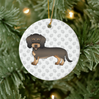 Wild Boar Wire Haired Dachshund Cartoon Dog &amp; Paws Ceramic Ornament
