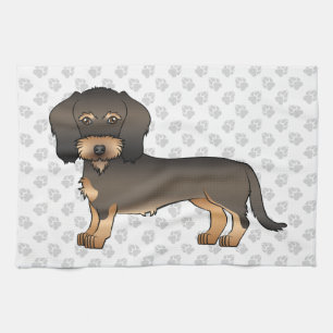 Wild Boar Wire Haired Dachshund Cartoon Dog & Paws Kitchen Towel