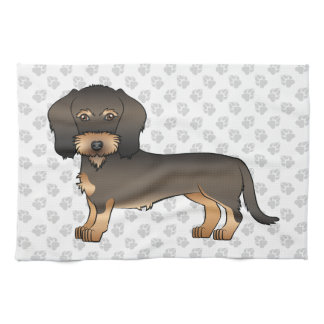 Wild Boar Wire Haired Dachshund Cartoon Dog &amp; Paws Kitchen Towel