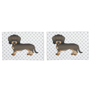 Wild Boar Wire Haired Dachshund Cartoon Dog &amp; Paws Pillow Case
