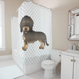 Wild Boar Wire Haired Dachshund Cartoon Dog &amp; Paws Shower Curtain