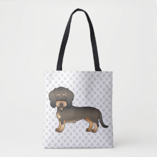Wild Boar Wire Haired Dachshund Cartoon Dog &amp; Paws Tote Bag