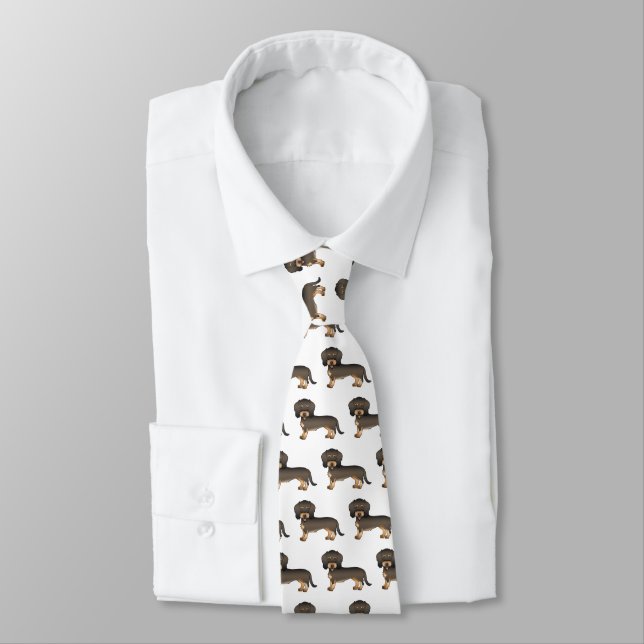 Wild Boar Wire Haired Dachshund Cute Dog Pattern Neck Tie (Tied)