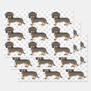 Wild Boar Wire Haired Dachshund Dog Pattern & Paws Wrapping Paper Sheets