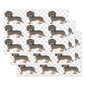 Wild Boar Wire Haired Dachshund Dog Pattern &amp; Paws Wrapping Paper Sheets