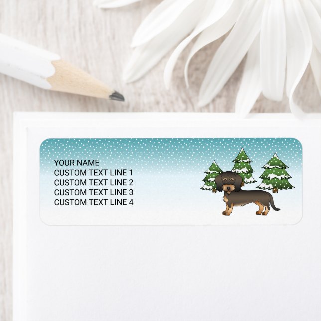 Wild Boar Wire Haired Dachshund Dog Winter Forest Label (Insitu)