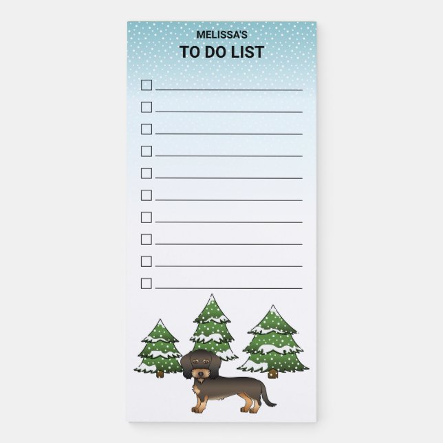Wild Boar Wire Haired Dachshund Dog Winter Forest Magnetic Notepad (Front)