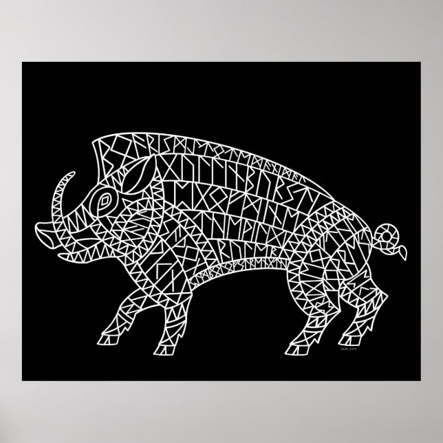 Wild Boar with Runes Poster (Front)