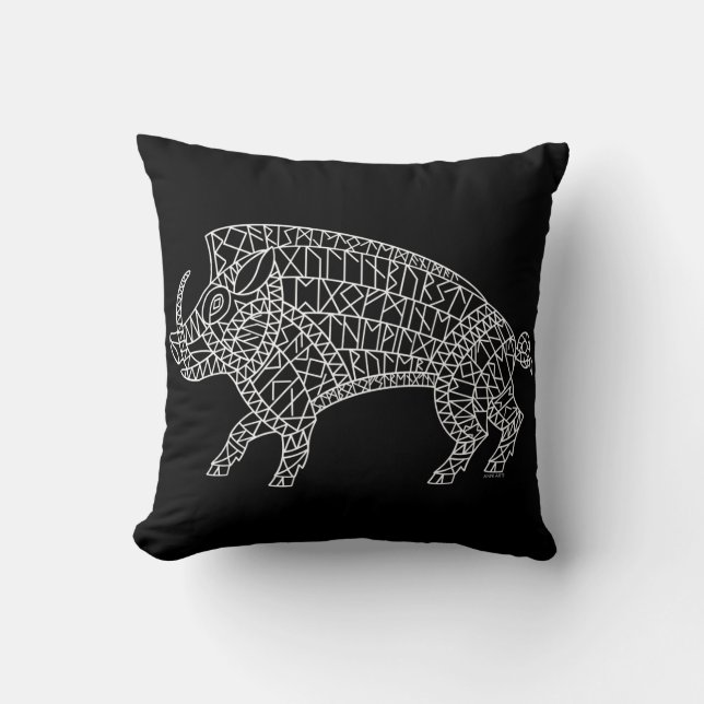 Wild Boar with Runes Throw Pillow (Front)