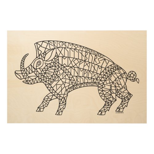 Wild Boar with Runes Wood Wall Art