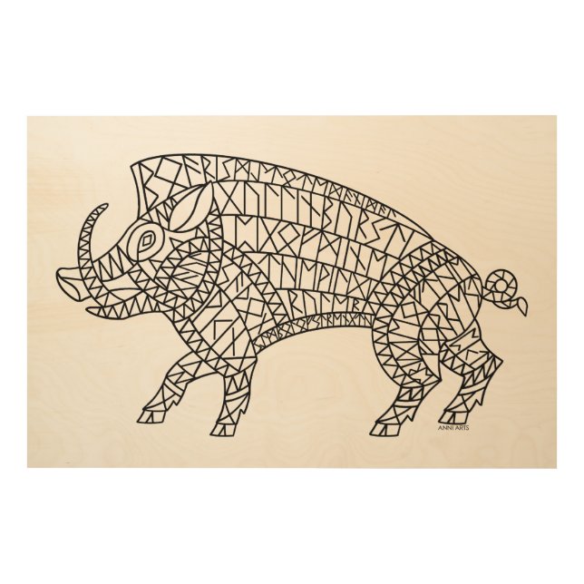 Wild Boar with Runes Wood Wall Art (Front)