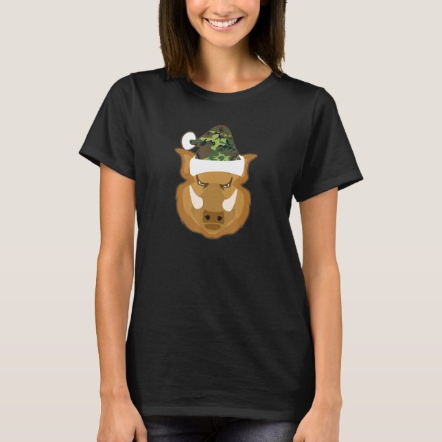 Wild Board Santa Hat Camo Christmas T-Shirt (Front)