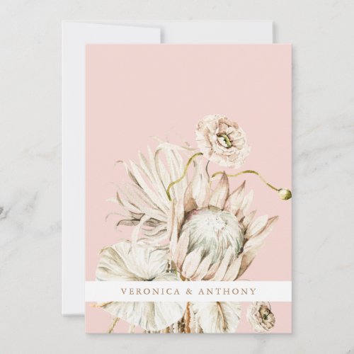 Wild Boho Protea Pampas Grass Blush Wedding Photo Invitation