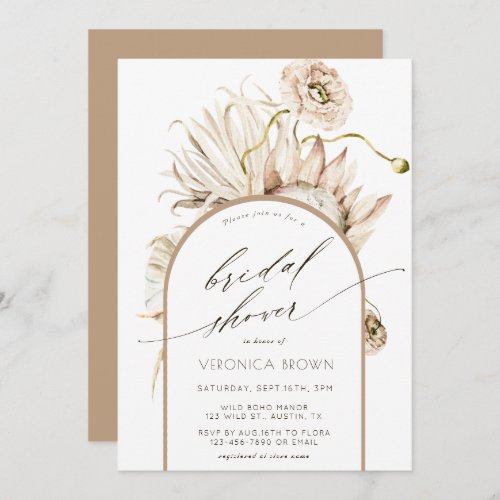 Wild Boho Protea Pampas Grass Bridal Shower  Invitation