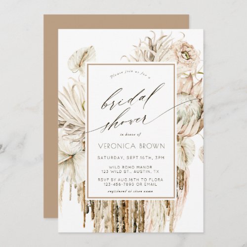 Wild Boho Protea Pampas Grass Floral Bridal Shower Invitation