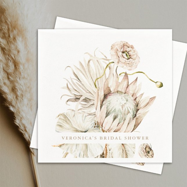 Wild Boho Protea Pampas Grass Floral Bridal Shower Napkins (Creator Uploaded)