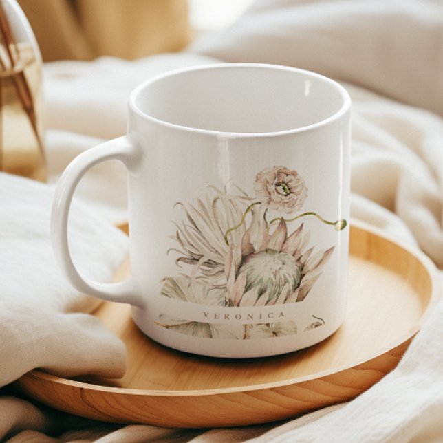 Wild Boho Protea Pampas Grass Floral Personalized Coffee Mug (Creator Uploaded)