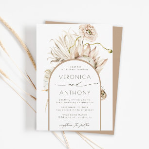 Wild Boho Protea Pampas Grass Floral Wedding Invitation