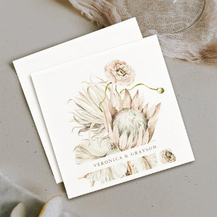 Wild Boho Protea Pampas Grass Floral Wedding Napkins